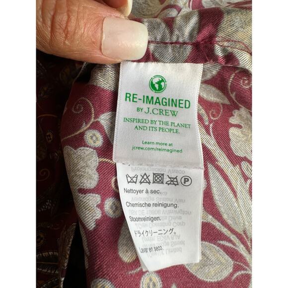 J. Crew Silk Button-Up Shirt in Botanical Cheetah Print Blouse Maroon Red Size 8 - Picture 10 of 12